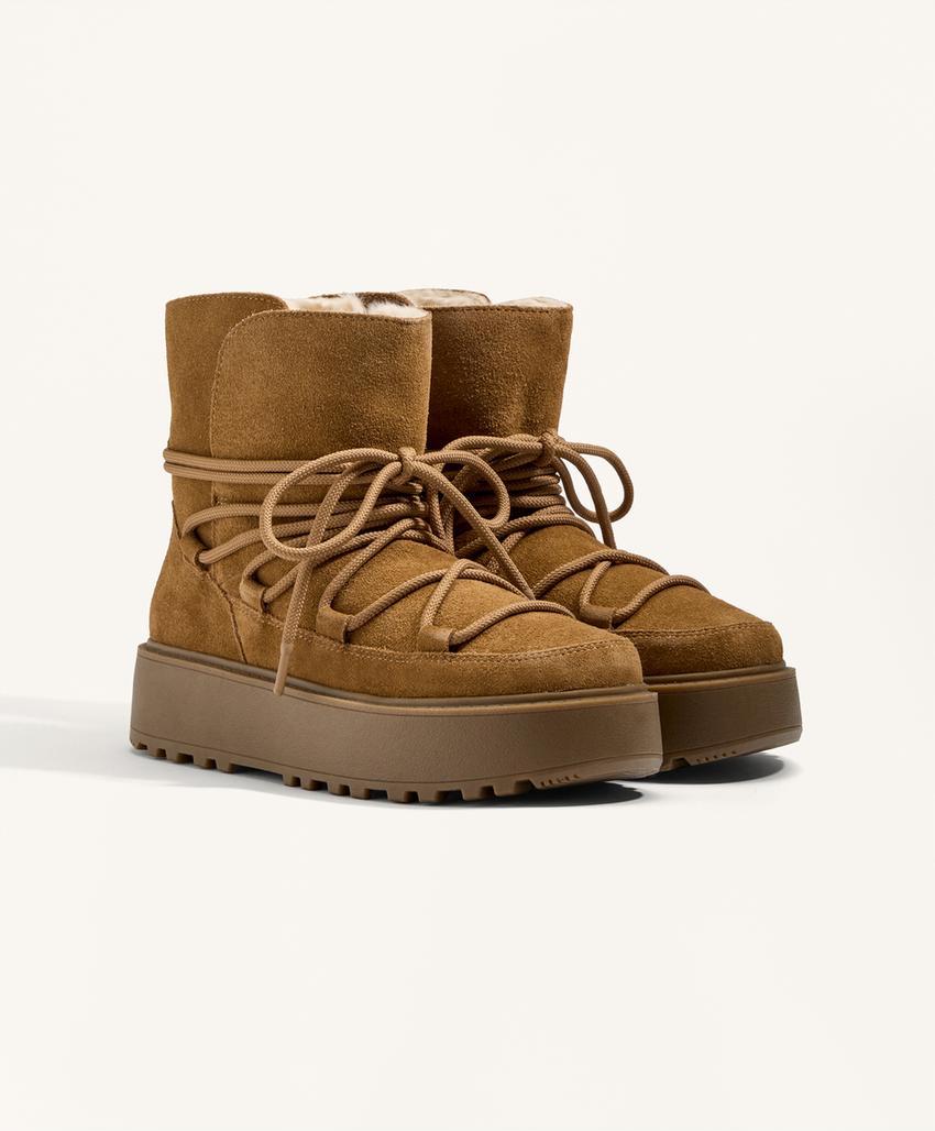 Полусапоги на платформе из разделочной кожи с клапаном