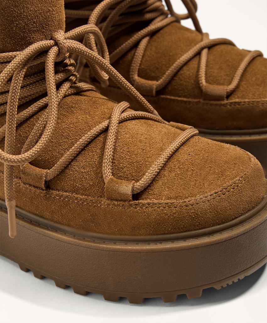 Полусапоги на платформе из разделочной кожи с клапаном