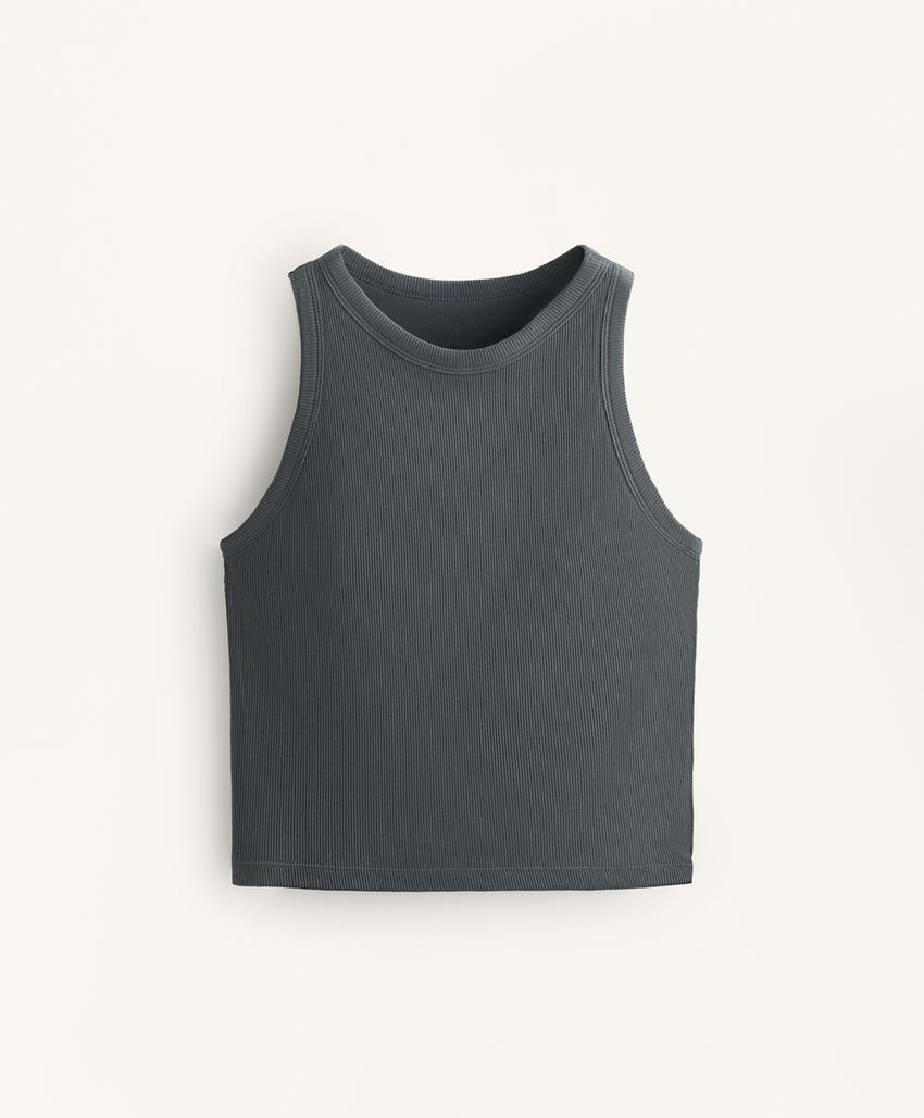 Удлиненный топ-майка в рубчик из смесового модала