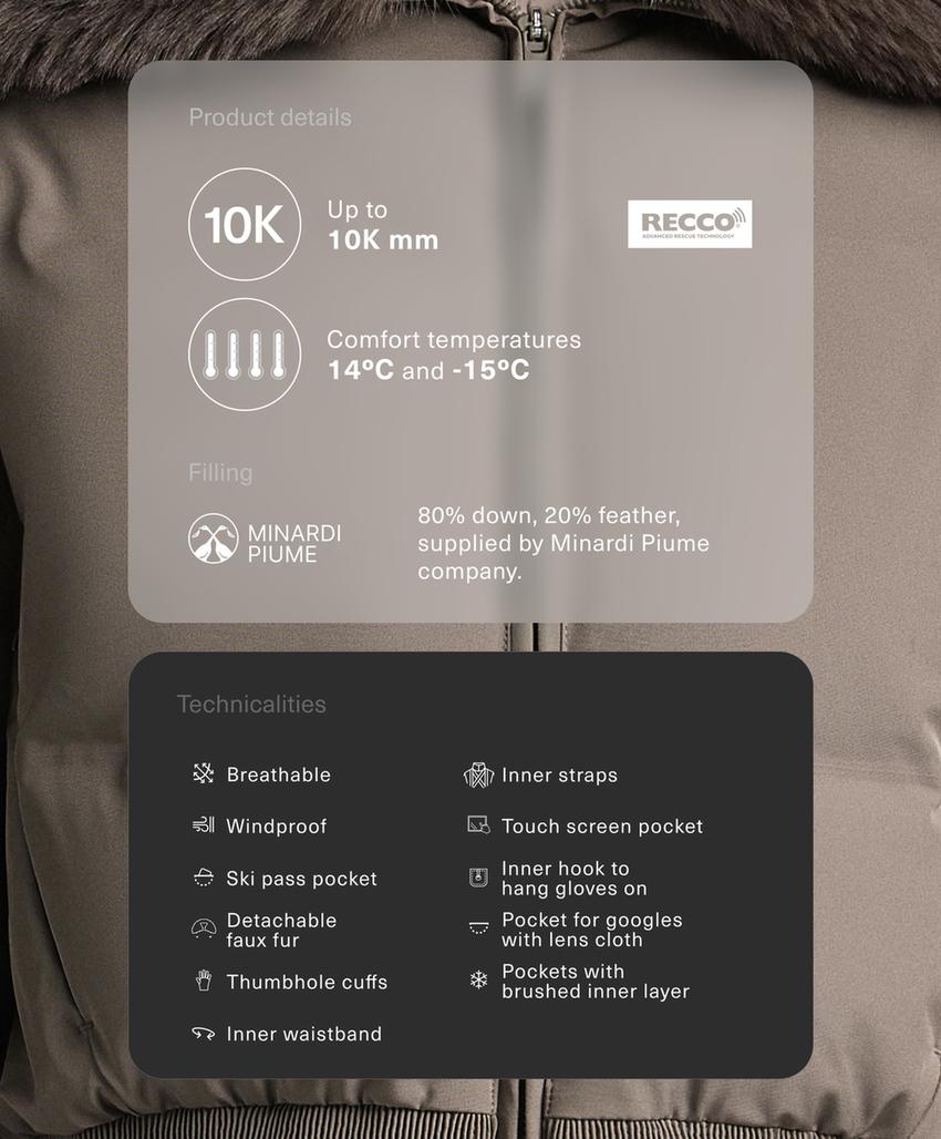 Водостойкая куртка MINARDI PIUME SKI с 80% пуха и 20% пера