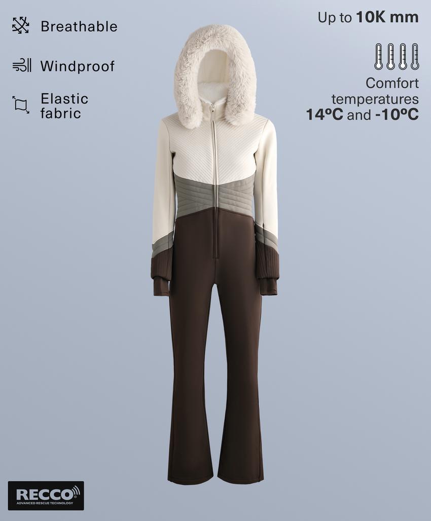 Водостойкий облегающий эластичный комбинезон SKI в стиле колор-блок