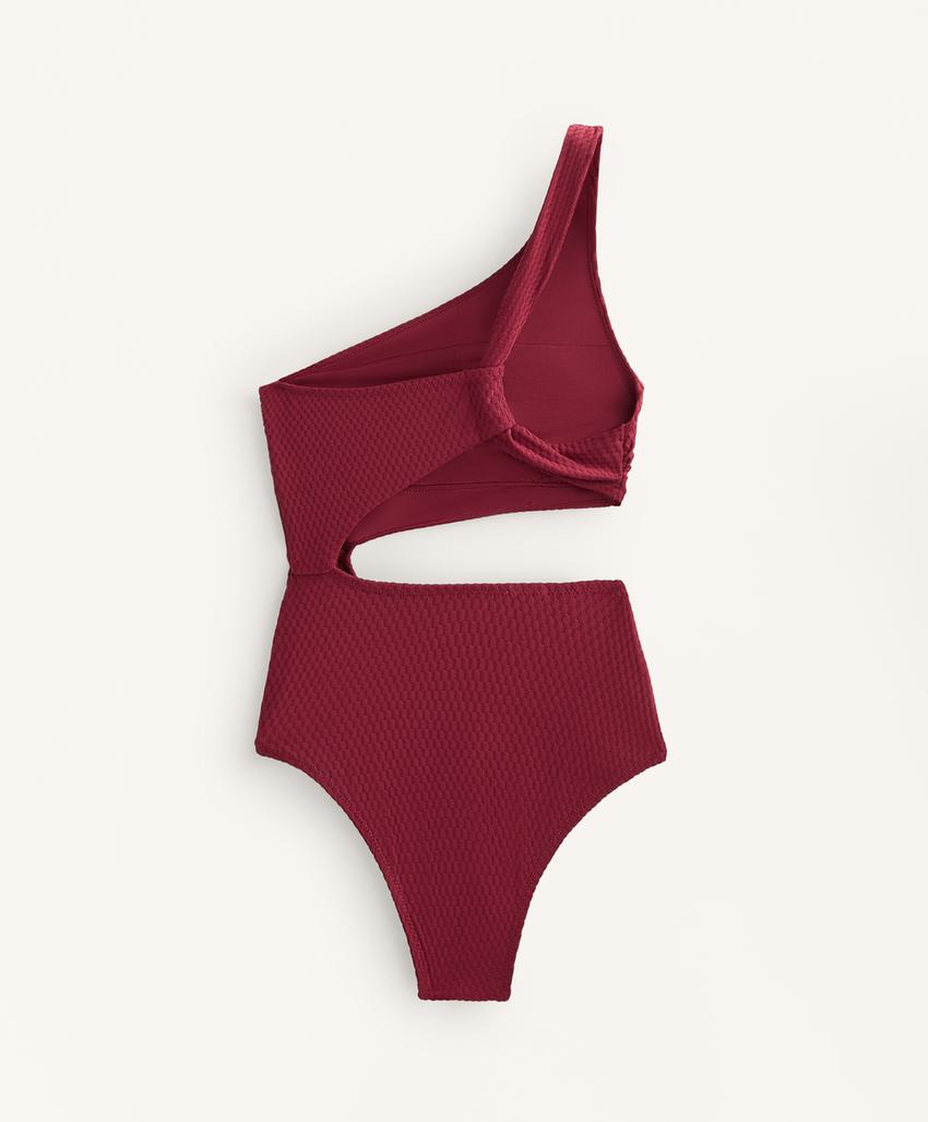 Асимметричный купальник трикини из жаккарда в мелкую клетку