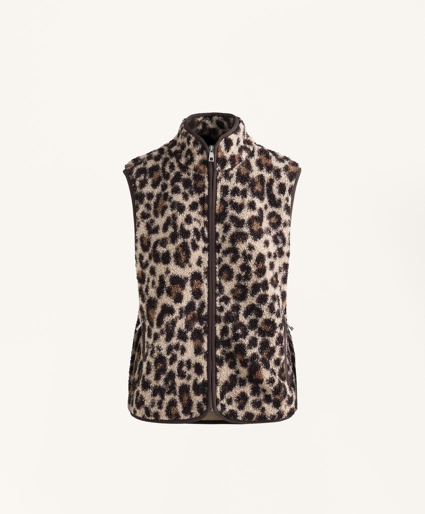Жилет из искусственной овчины с леопардовым принтом