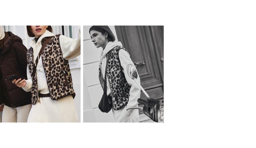 Жилет из искусственной овчины с леопардовым принтом