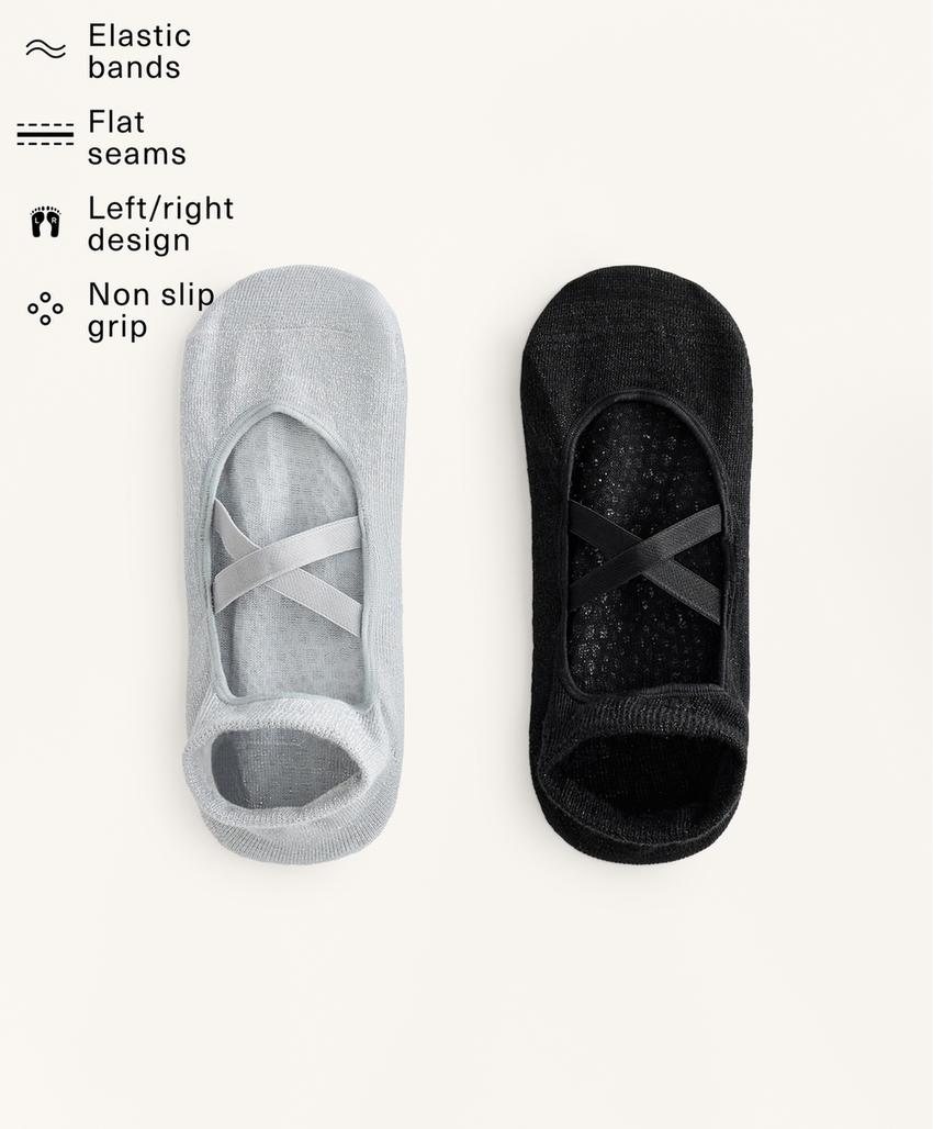 2 pairs of cotton blend yoga and Pilates socks with crossover straps