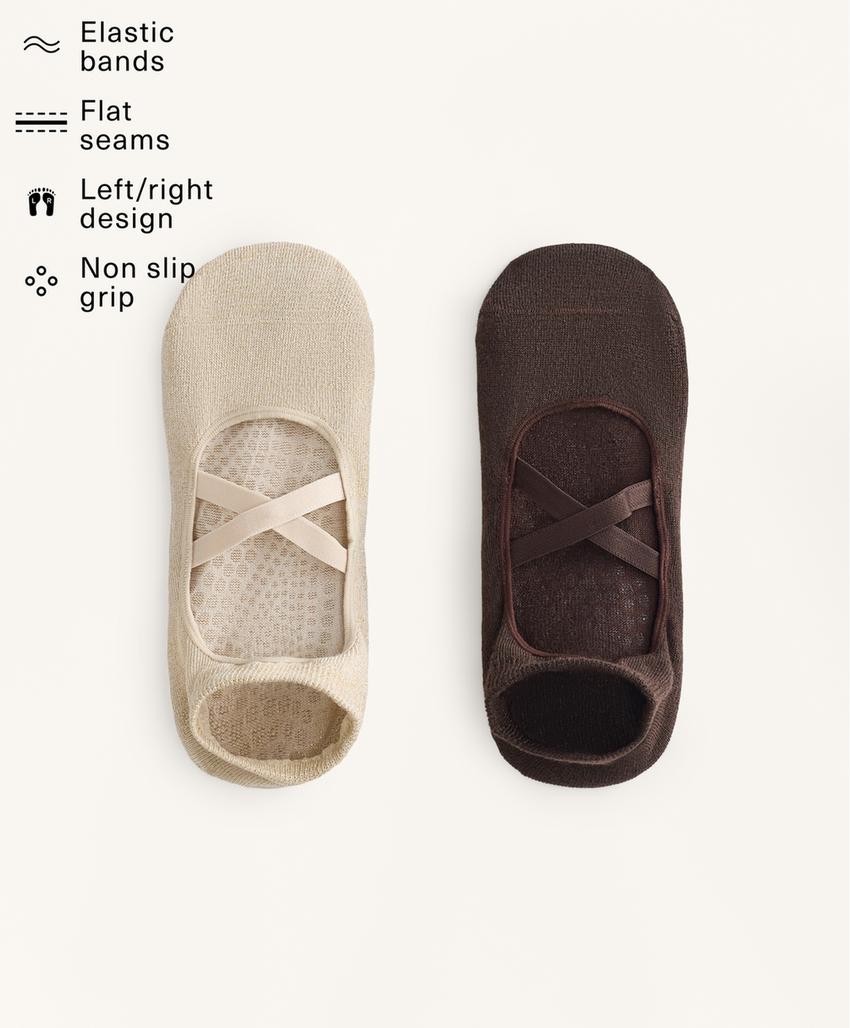 2 pairs of cotton blend yoga and Pilates socks with crossover straps