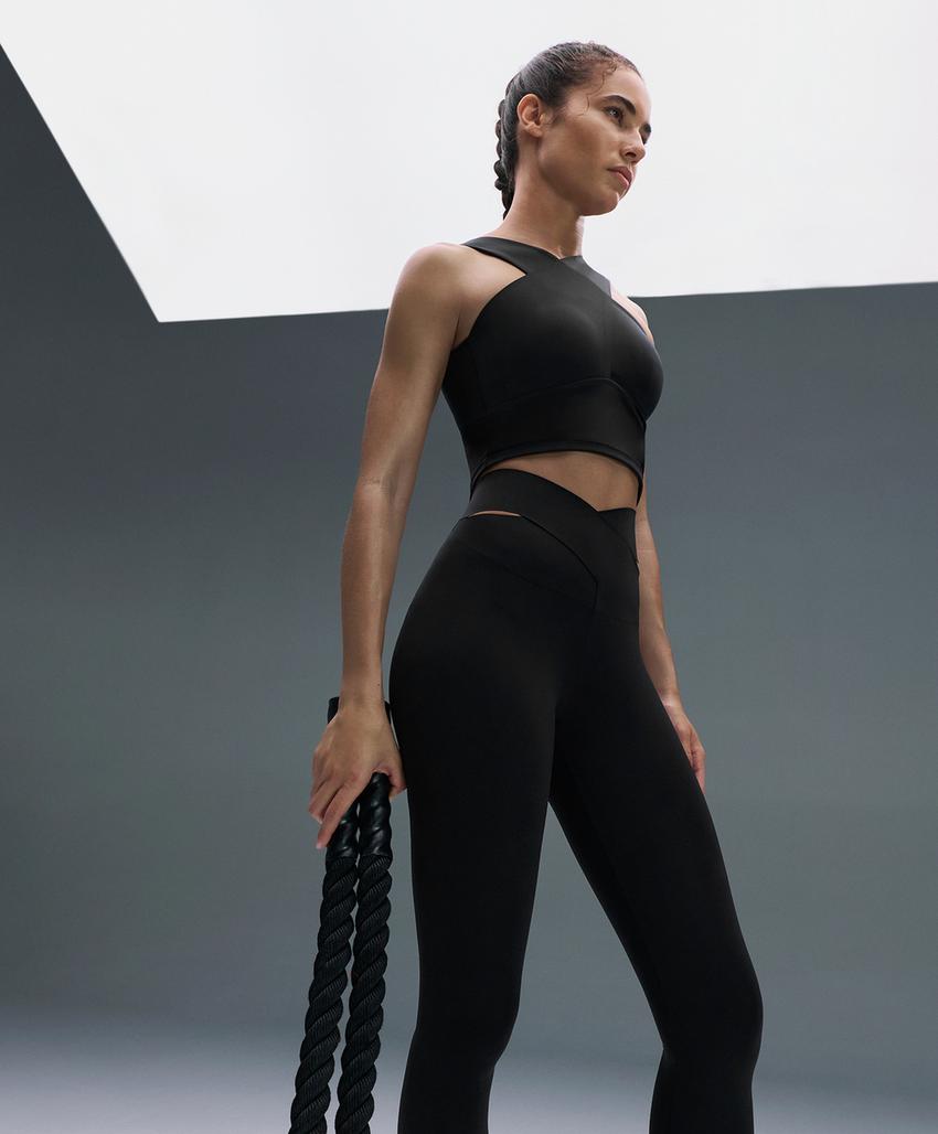 Лосины с высокой посадкой и компрессией до щиколотки с вырезом на талии