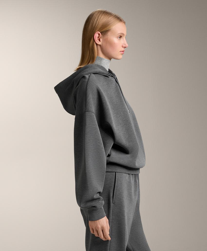 Худи прямого кроя с капюшоном из меланжевого модала с начесом