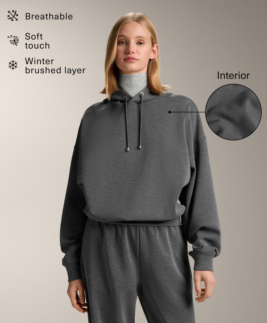 Худи прямого кроя с капюшоном из меланжевого модала с начесом