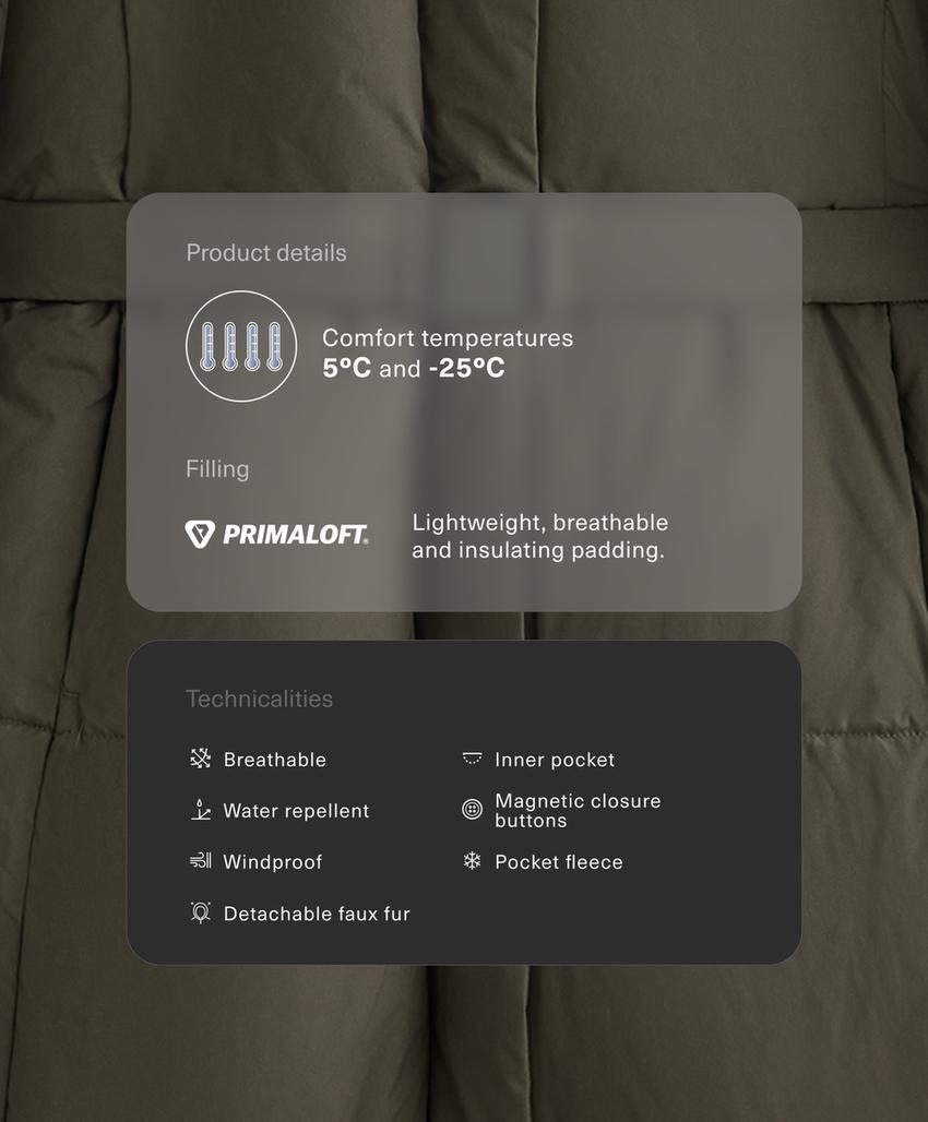 Длинная водоотталкивающая утепленная куртка Primaloft®