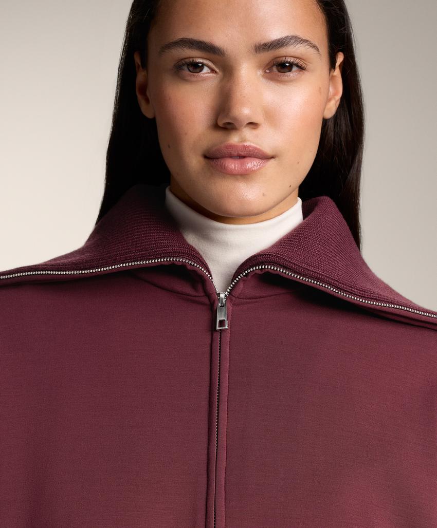 Fitted waist knit collar jacket with brushed modal