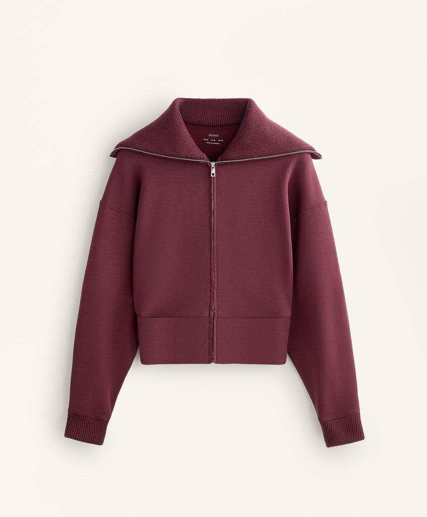 Fitted waist knit collar jacket with brushed modal