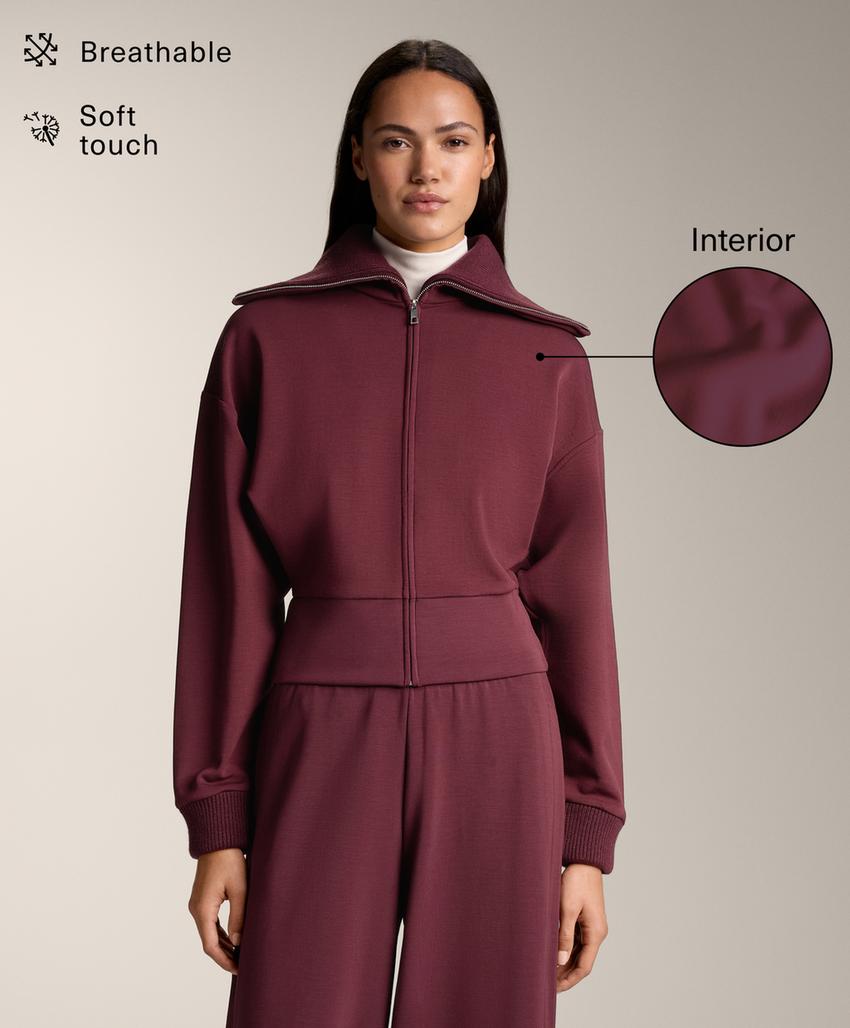 Fitted waist knit collar jacket with brushed modal