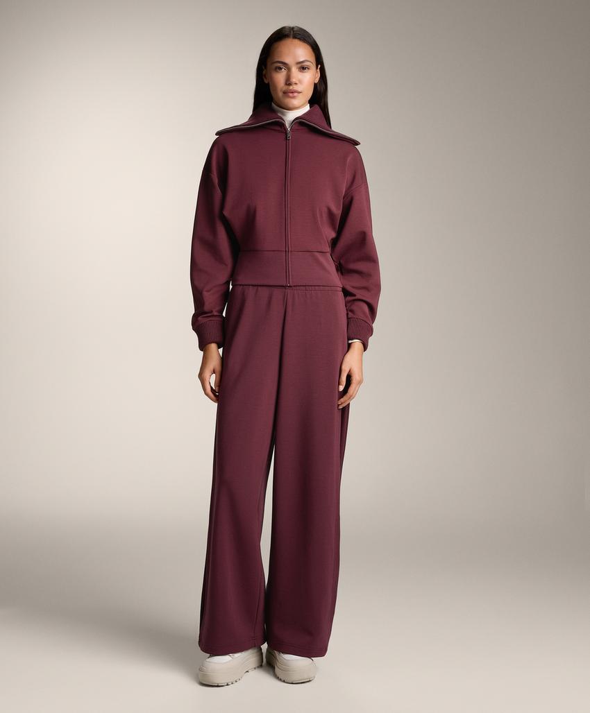 Fitted waist knit collar jacket with brushed modal