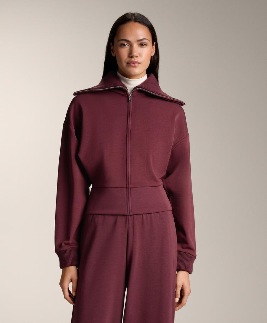 Fitted waist knit collar jacket with brushed modal