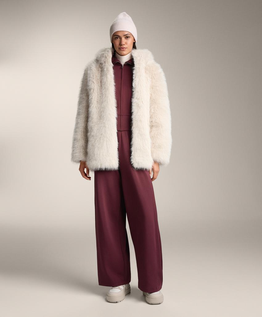 Fitted waist knit collar jacket with brushed modal