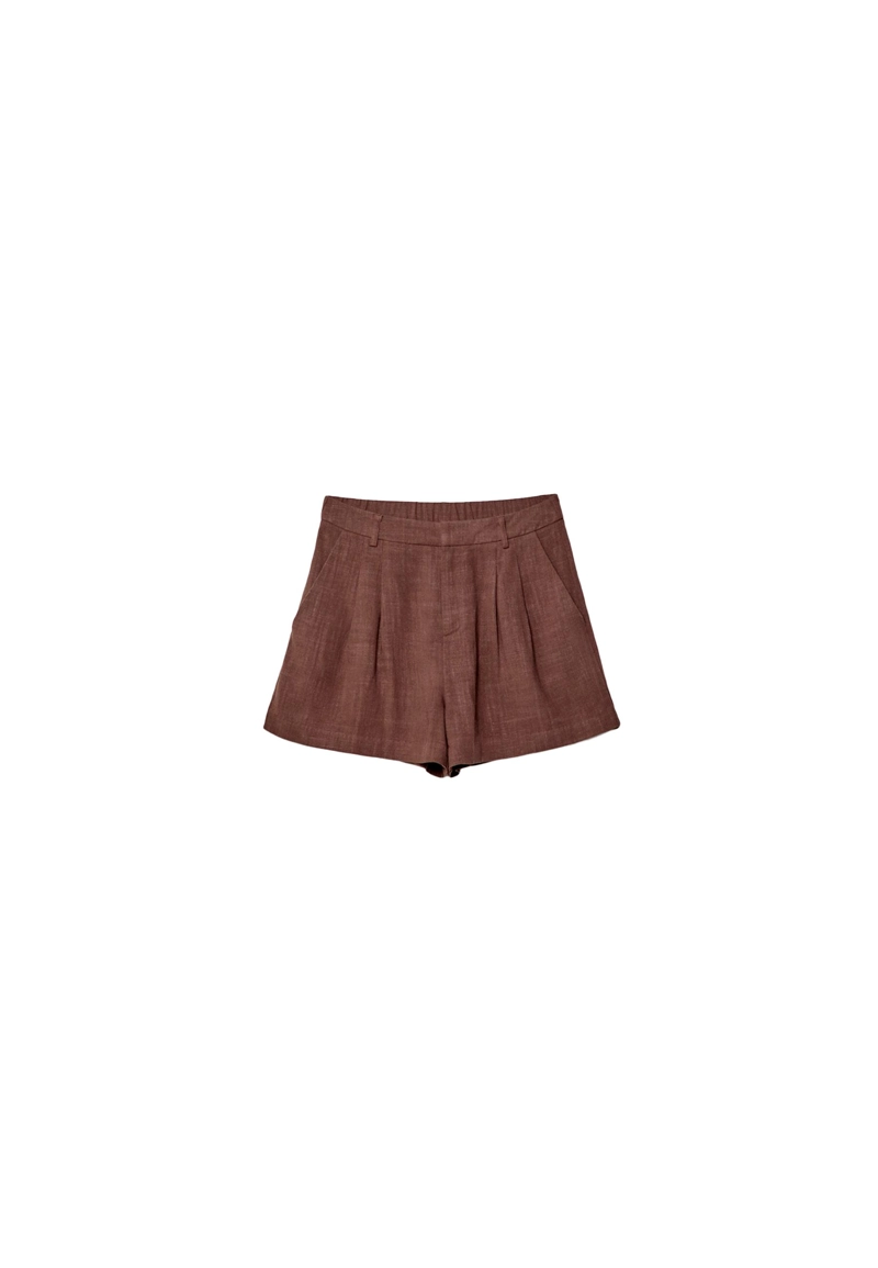 Шорты из струящегося смесового льна с защипами
