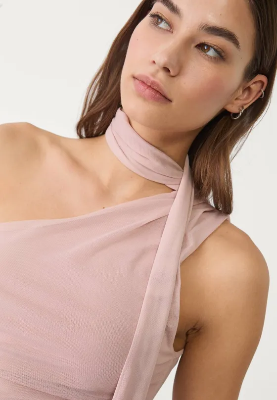 Топ из полупрозрачной ткани асимметричного кроя с шарфом