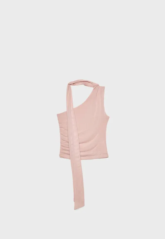 Топ из полупрозрачной ткани асимметричного кроя с шарфом