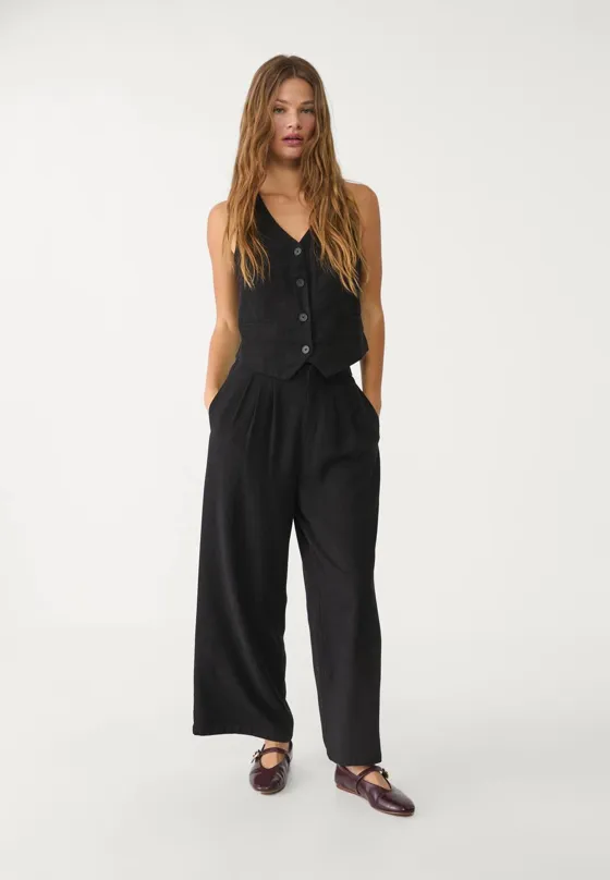 Жилет из смесового льна с пуговицами