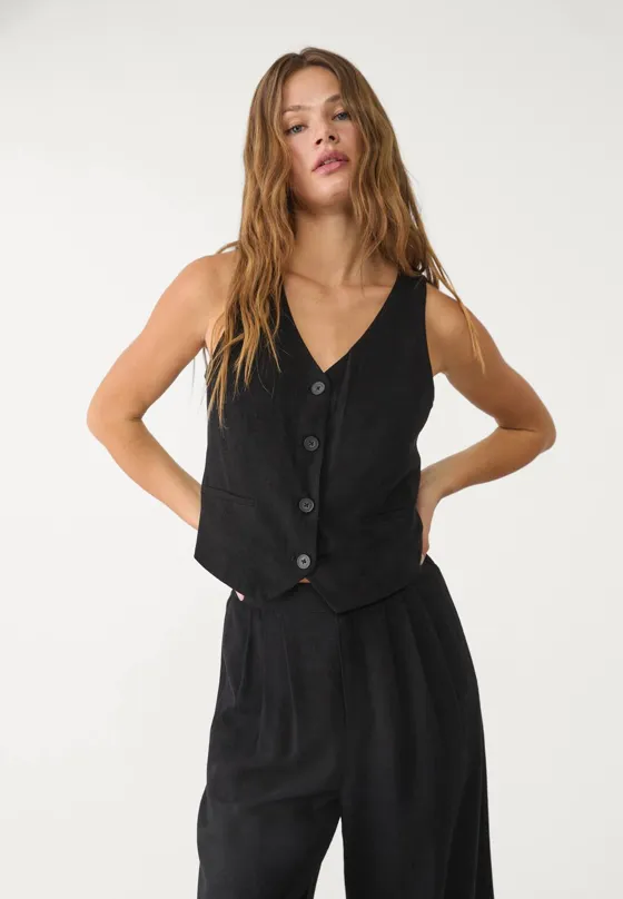 Жилет из смесового льна с пуговицами