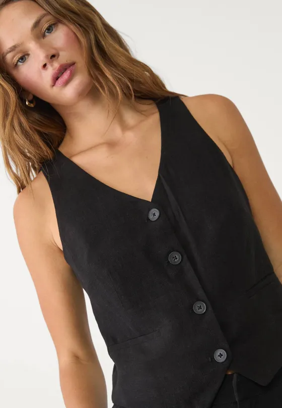 Жилет из смесового льна с пуговицами