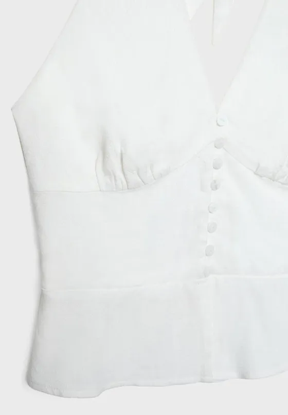 Топ из смесового льна с горловиной халтер и пуговицами