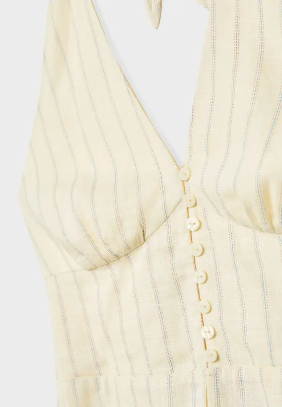 Топ из смесового льна с горловиной халтер и пуговицами