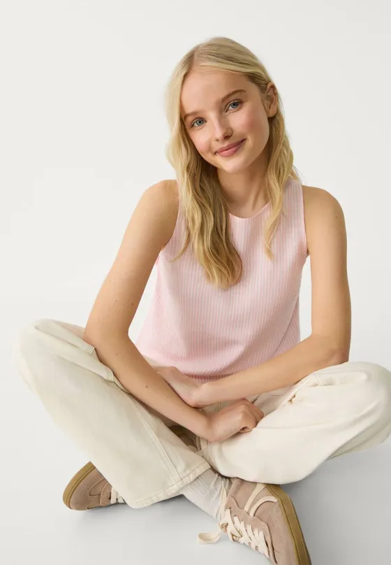 Топ-безрукавка из струящегося смесового льна в полоску