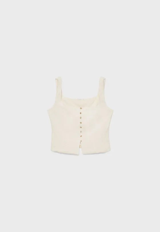 Топ из смесового льна на бретелях с пуговицами