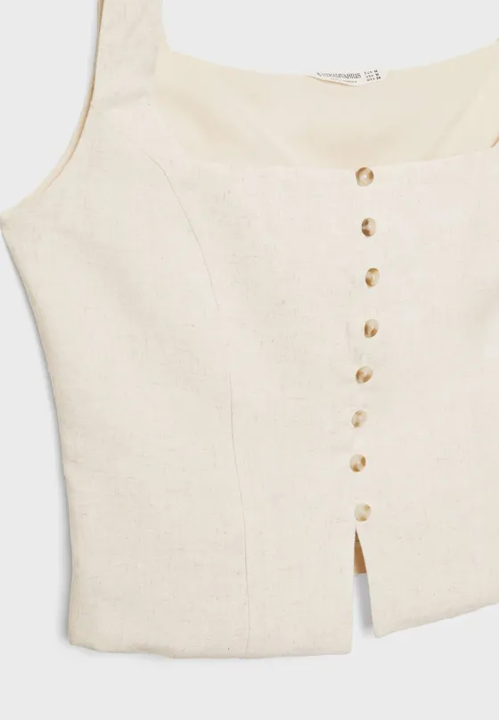 Топ из смесового льна на бретелях с пуговицами