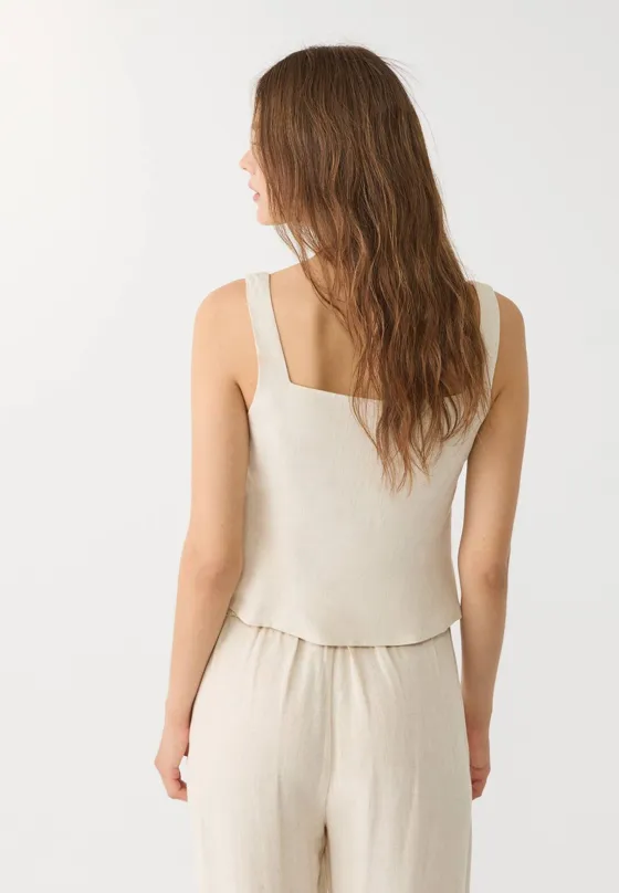 Топ из смесового льна на бретелях с пуговицами