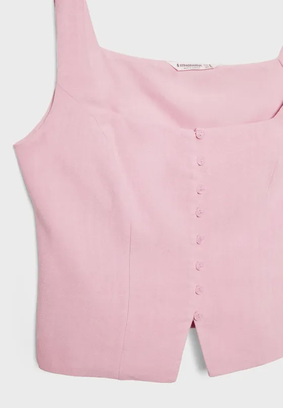 Топ из смесового льна на бретелях с пуговицами