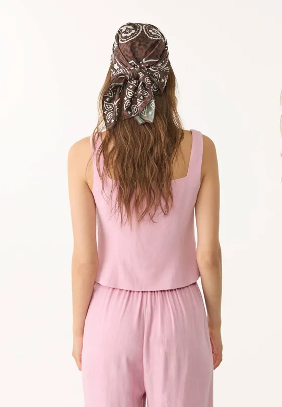 Топ из смесового льна на бретелях с пуговицами