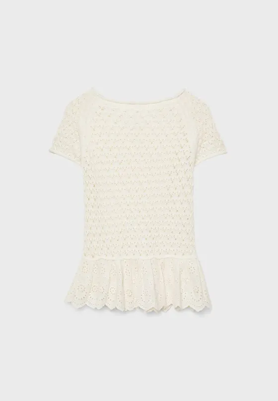 Трикотажный топ с воланами и пуговицами