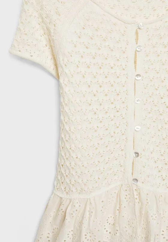 Трикотажный топ с воланами и пуговицами