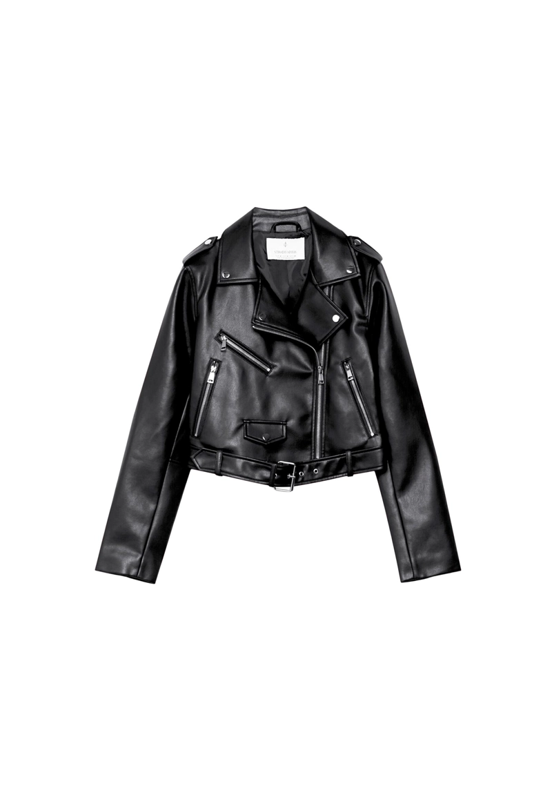 Куртка в байкерском стиле из искусственной кожи с ремнем