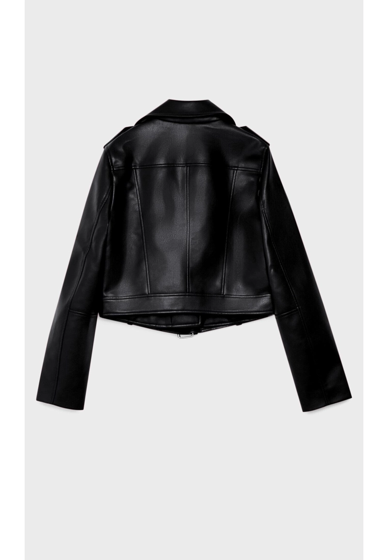 Куртка в байкерском стиле из искусственной кожи с ремнем