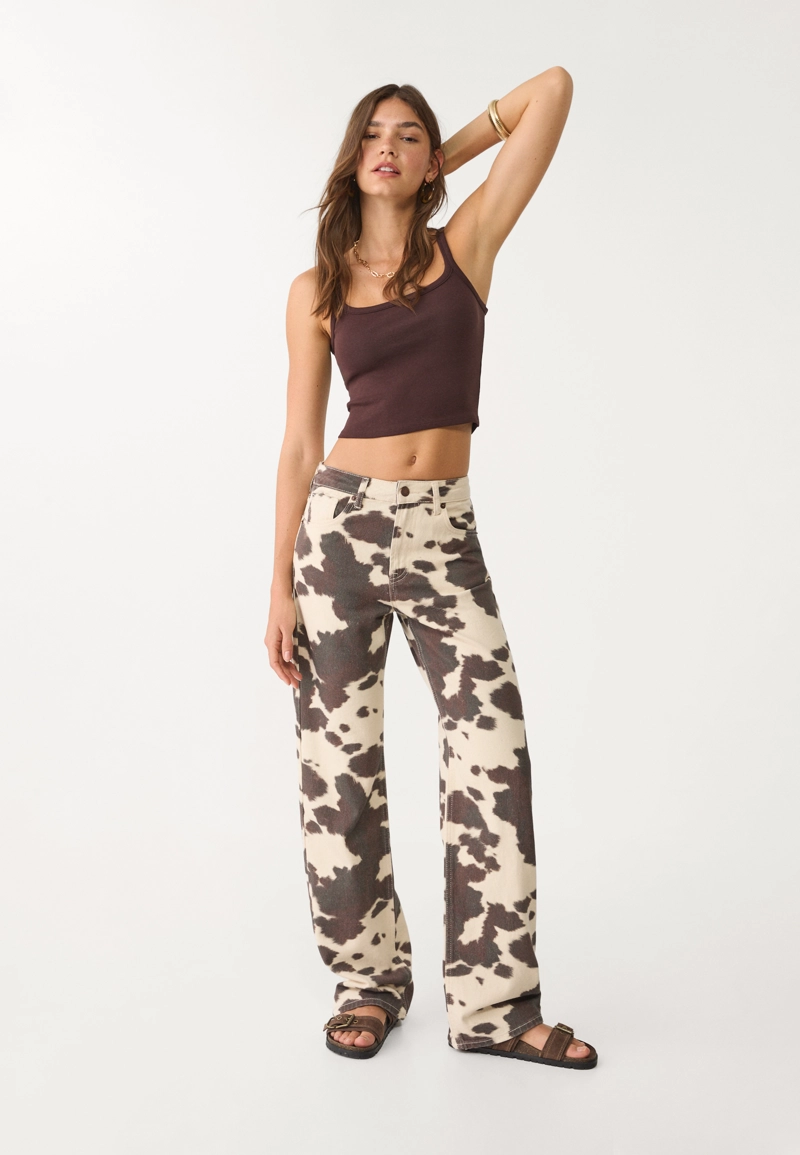 Широкие джинсы прямого кроя с анималистическим принтом