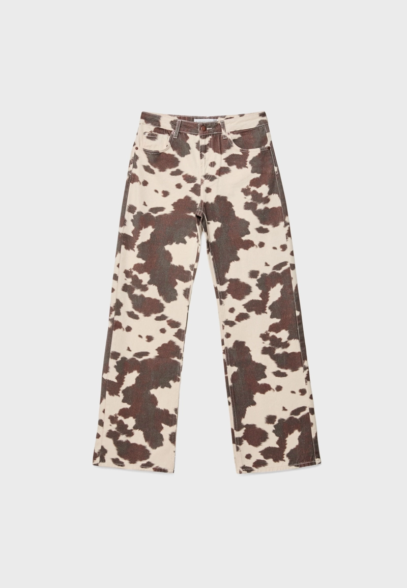 Широкие джинсы прямого кроя с анималистическим принтом