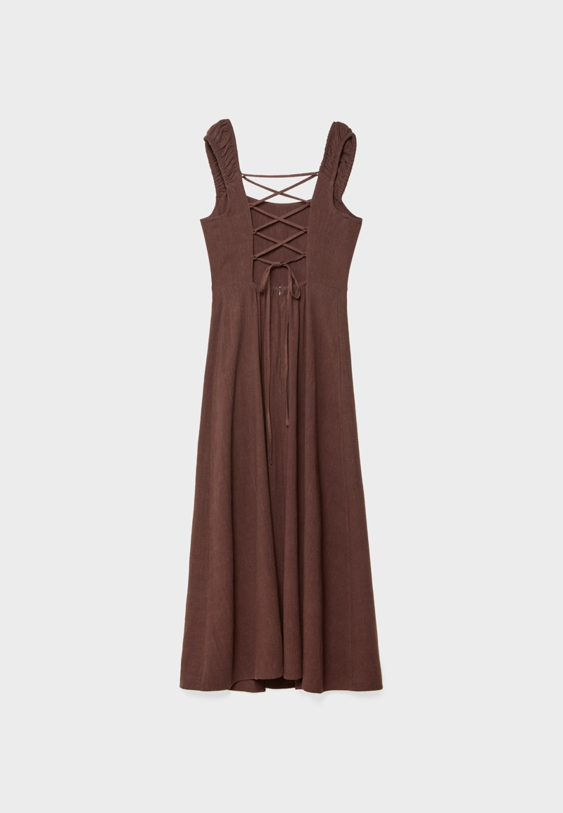 Платье миди из струящегося смесового льна с завязками сзади