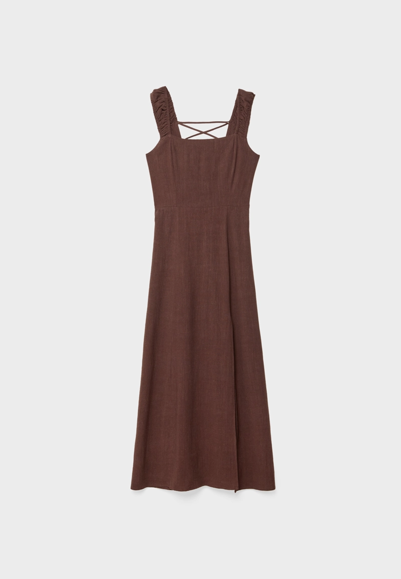 Платье миди из струящегося смесового льна с завязками сзади