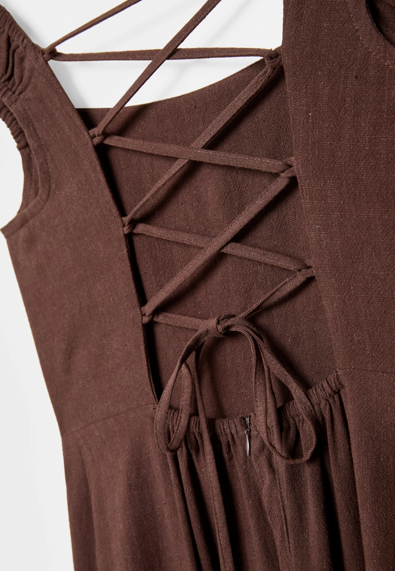 Платье миди из струящегося смесового льна с завязками сзади