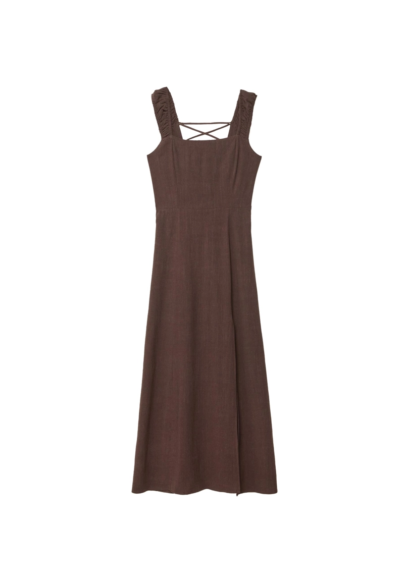 Платье миди из струящегося смесового льна с завязками сзади