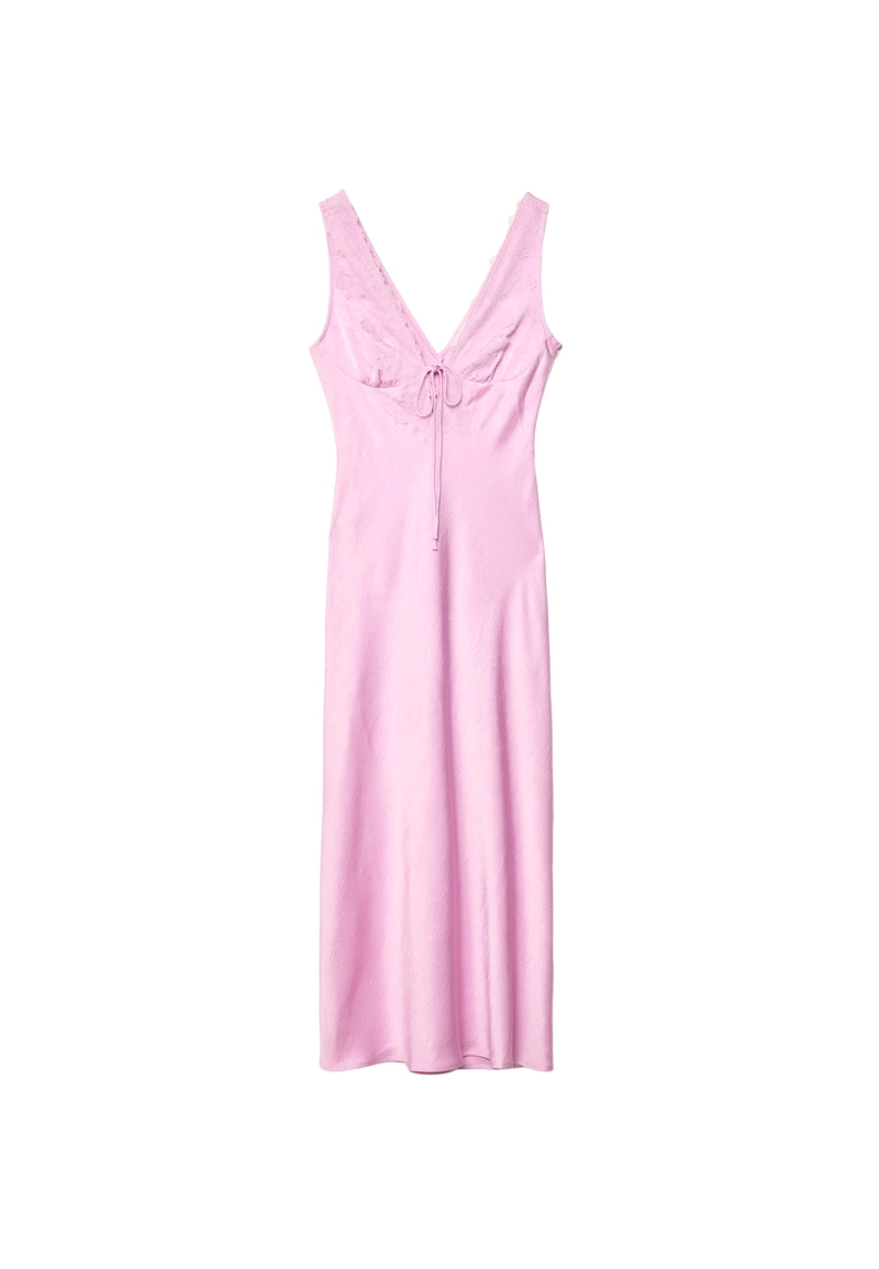 Атласное платье миди с кружевом