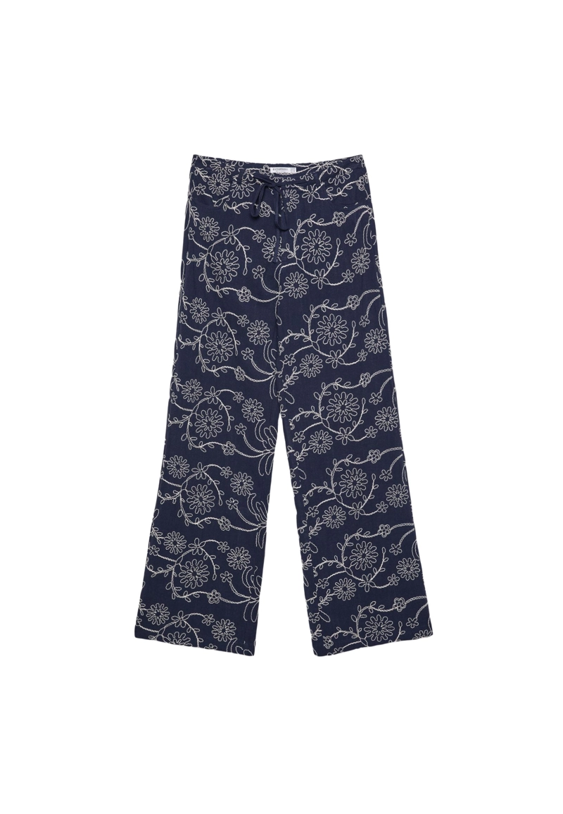 Брюки прямого кроя из смесового льна с вышивкой