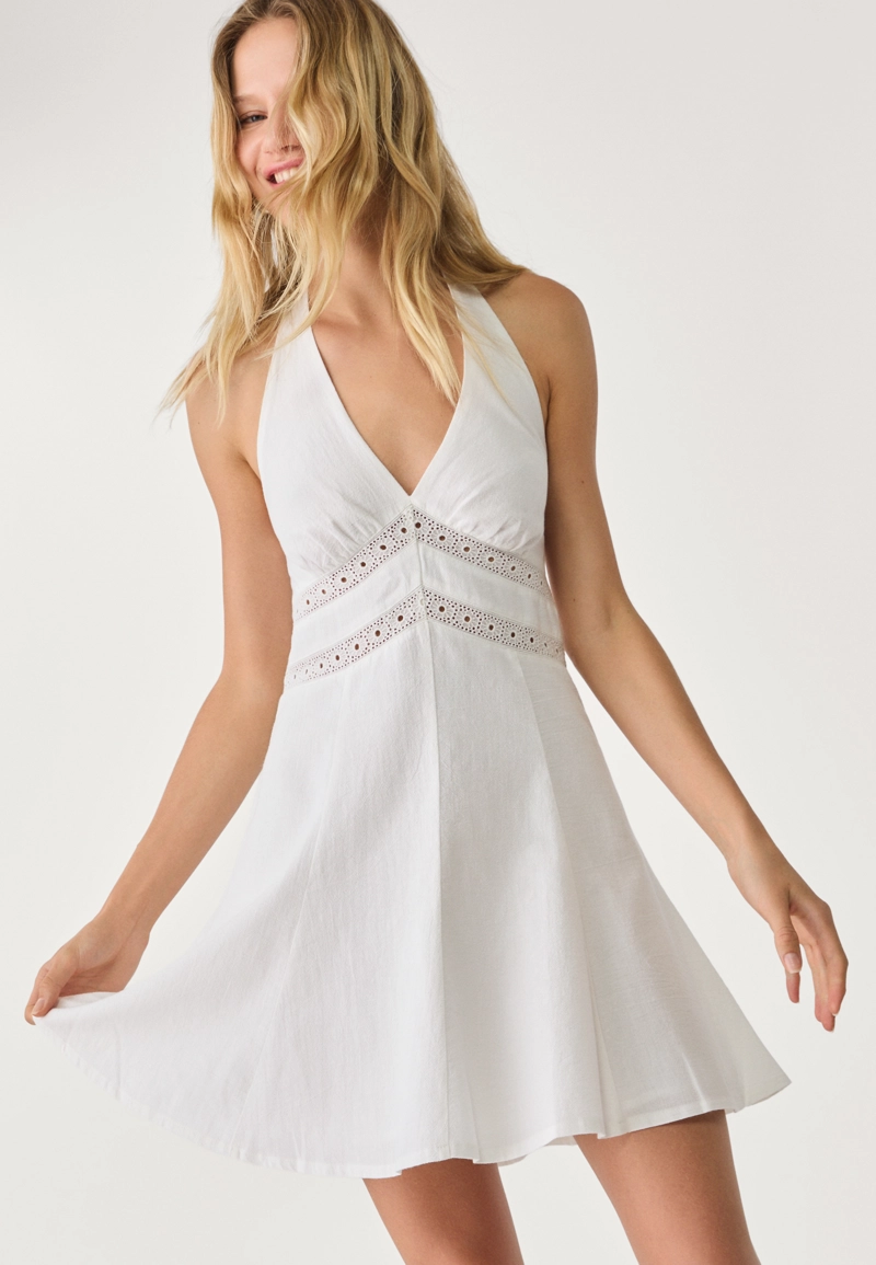 Короткое платье из смесового льна с горловиной-халтер