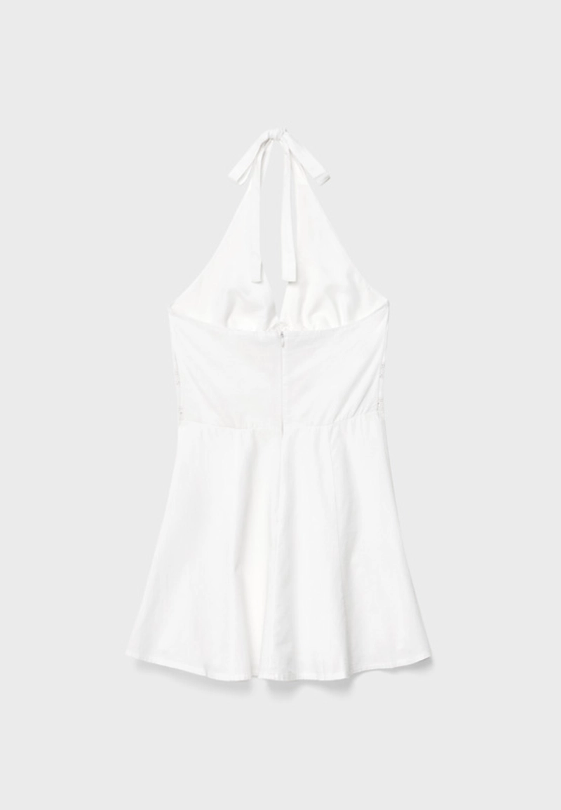 Короткое платье из смесового льна с горловиной-халтер