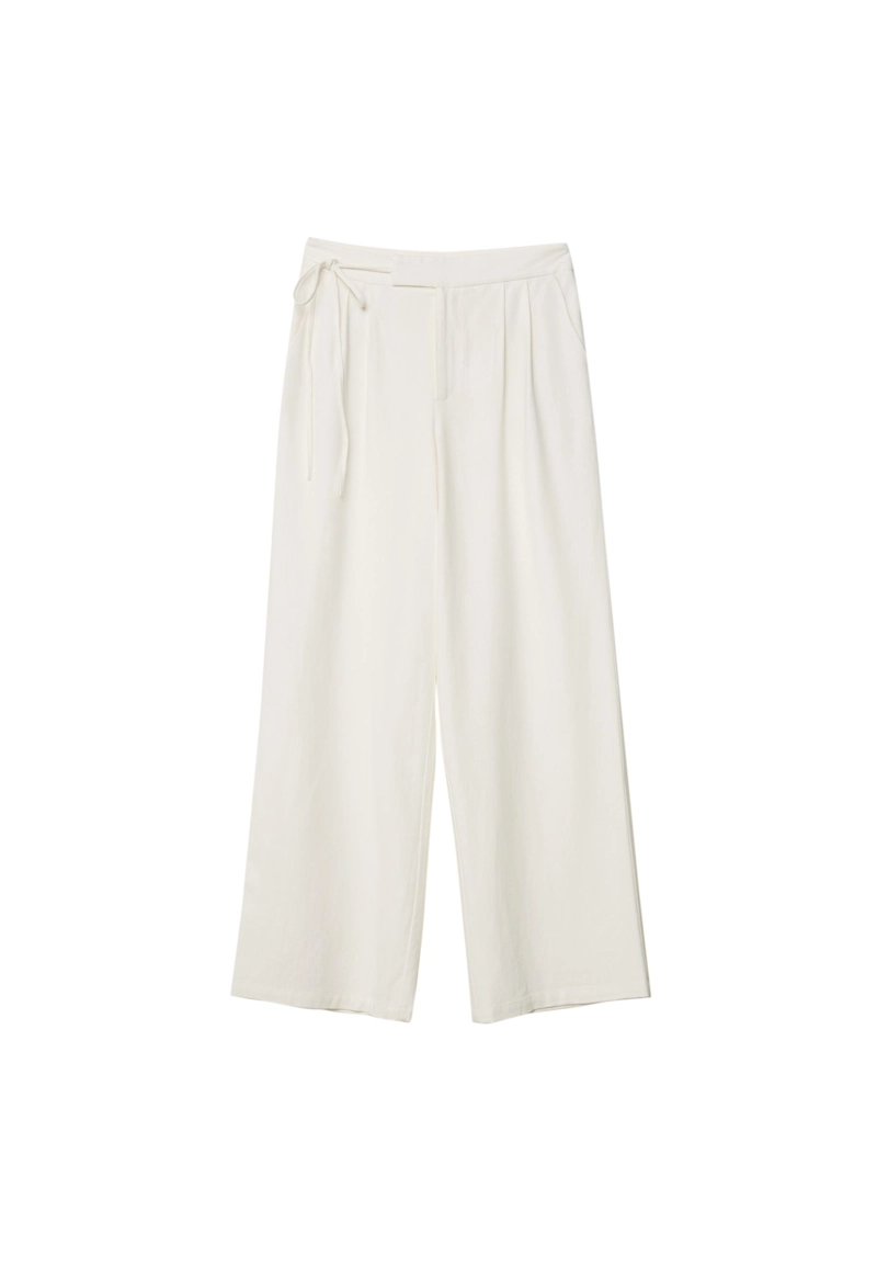 Струящиеся брюки из смесового льна с завязками