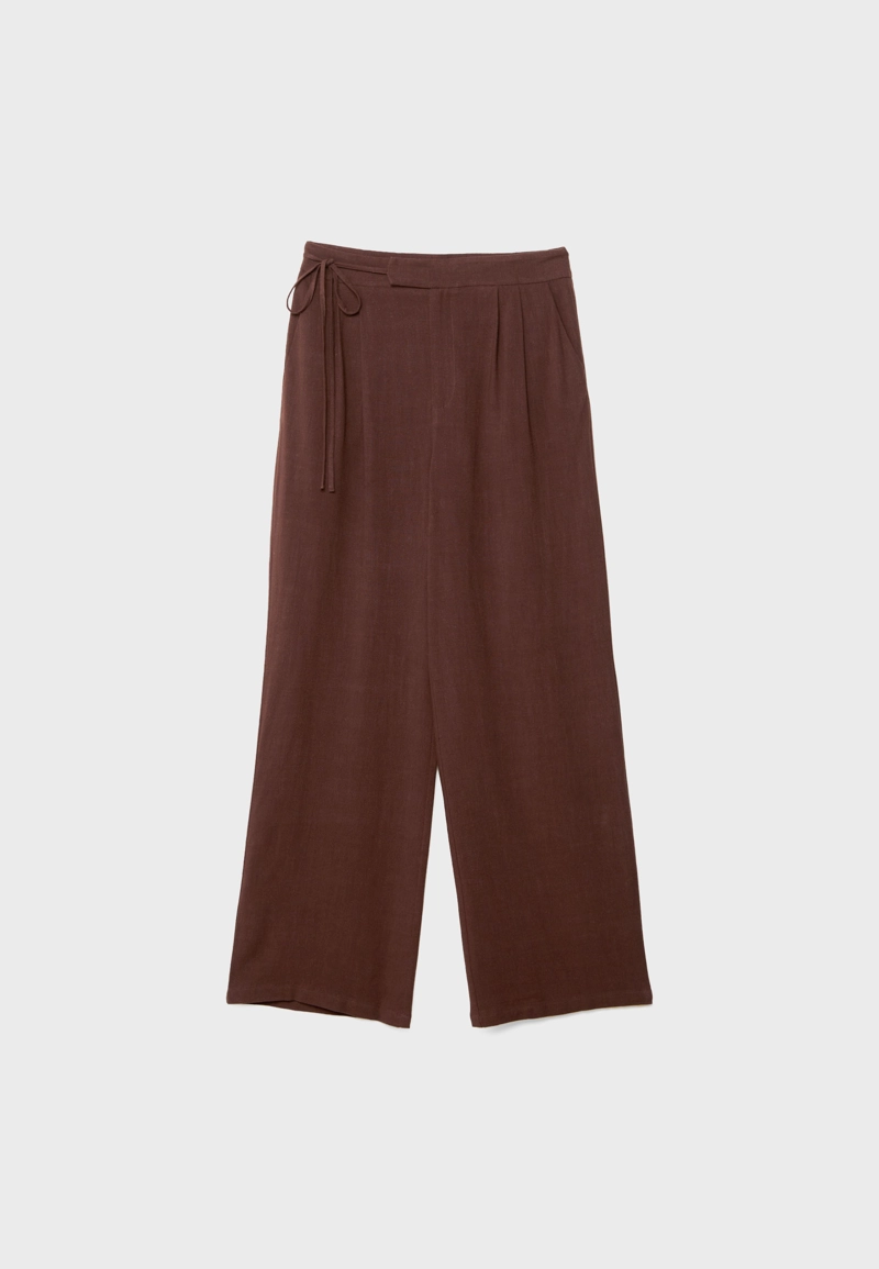 Струящиеся брюки из смесового льна с завязками